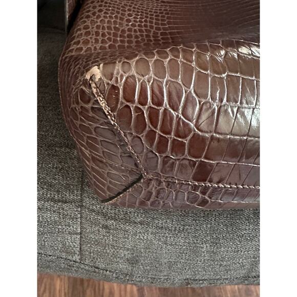 Banana Republic Vida Bag Croc Embossed Leather Shoulder Tote Brown Oversized - Picture 13 of 15